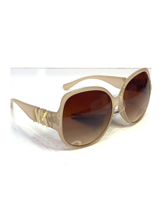 Woman's Fashion Women's Sunglasses with Beige Plastic Frame and Brown Gradient Lens G-115