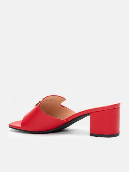 Mules with Low Heel in Red Color