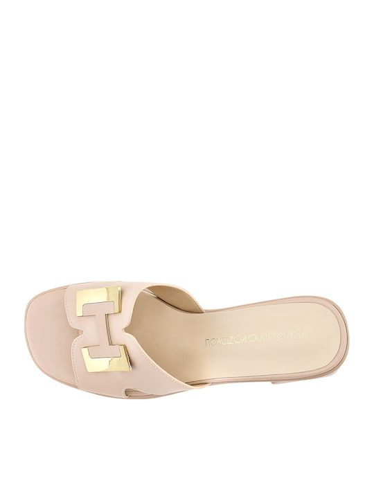 Mons Leather Mules with Heel in Beige Color