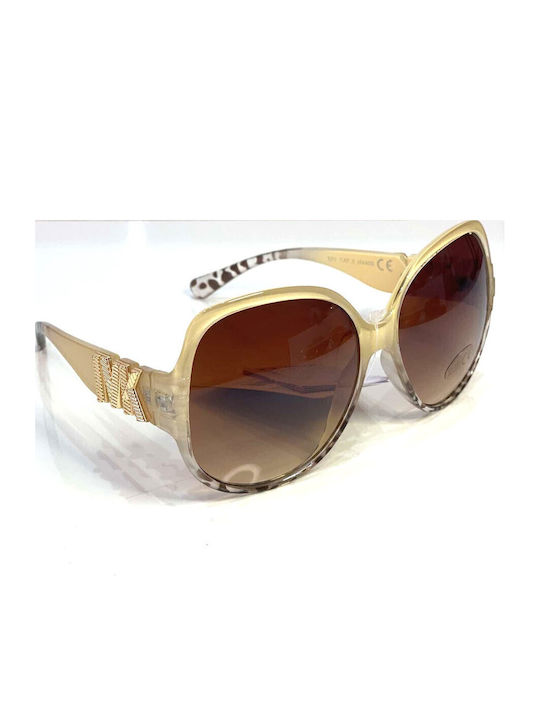 Woman's Fashion Women's Sunglasses with Beige Plastic Frame and Brown Gradient Lens G-117