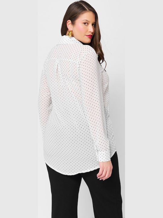 Women's Polka Dot Long Sleeve Shirt White