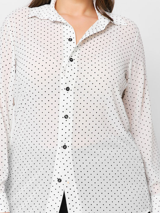 Women's Polka Dot Long Sleeve Shirt White