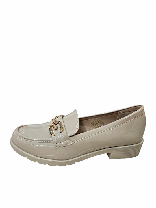 Patent Leather Women's Moccasins in Beige Color