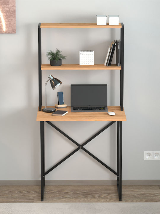 Desk Pope Wooden Pine Oak with Metal Legs 73x52x146cm