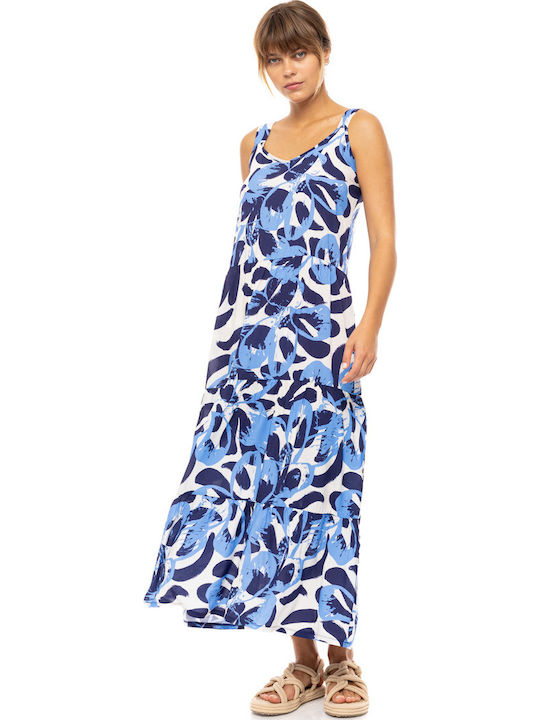 Γυναικείο Beachdress Pink Label Φόρεμα Long Abstract Floral Viscose Τιράντα