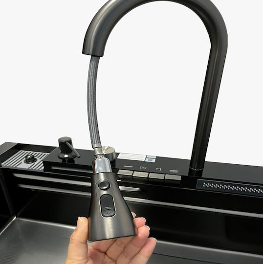 Drop-In Chiuvetă Inox cu robinet L75xW46cm Negru