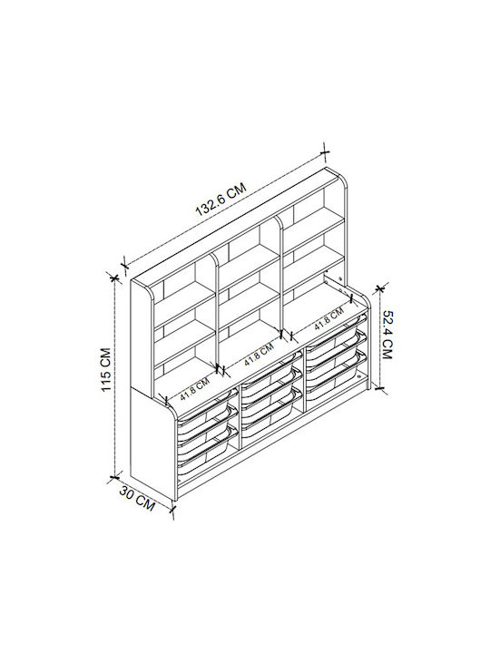 Kids Wooden Bookcase Obia White 132.6x30x115cm