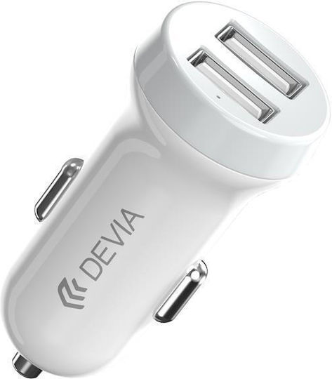Devia Φορτιστής Αυτοκινήτου 3.1A με Θύρες: 2xUSB μαζί με Καλώδιο Type-C Λευκός