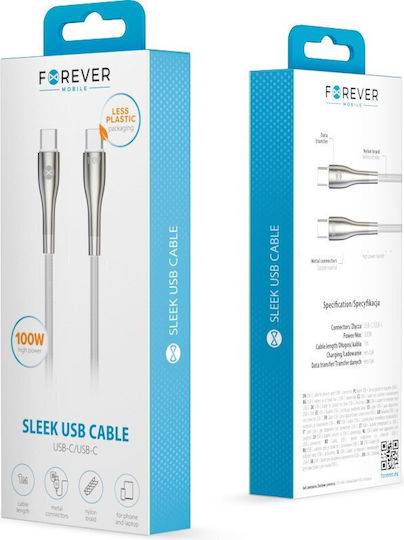 Forever USB 2.0 Cable USB-C male - USB-C 100W PD Λευκό 1m