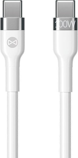 Forever USB 2.0 Кабел USB-C Мъжки - USB-C 100W Захранване (PD) Бял 2м