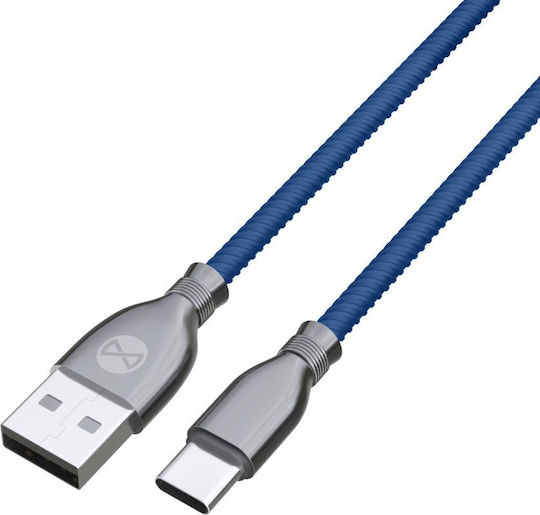 Forever Tornado Braided USB 2.0 Cable USB-C male - USB-A Μπλε 1m