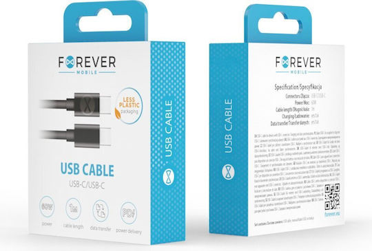 Forever USB 2.0 Cable USB-C male - USB-C 60W PD Μαύρο 1m GSM106367