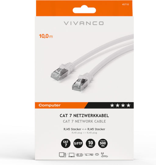 Vivanco F/UTP Cat.7 (10Gbps) Καλώδιο Δικτύου Ethernet 10m Λευκό