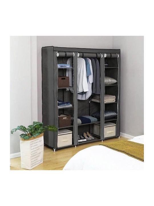 Bormann BPC1500 Fabric Wardrobe with Zipper and Shelves in Gray Color 130x45x175cm