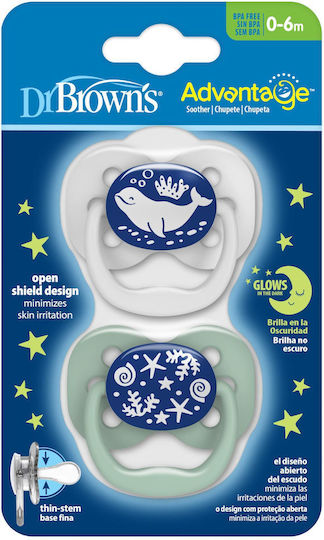 Dr. Brown's Advantage Pacifiers Silicone Night with Case Ocean - White-Mint for 0-6 months 2pcs