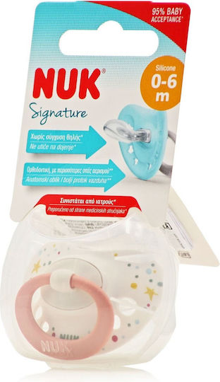 Nuk Signature Orthodontic Silicone Pacifier Stars - White/Salmon for 0-6 Months