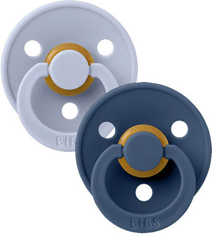 Bibs Colour Round Pacifiers Rubber Colour Round - Dusty Blue Steel Blue for 6+ months 2pcs