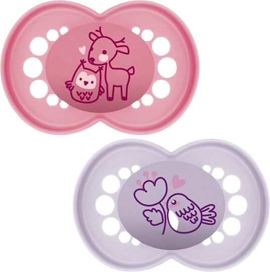 Mam Original Orthodontic Pacifiers Silicone Fawn/Bird - Pink/Purple for 16+ months 2pcs