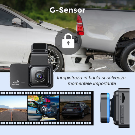 1296P Windshield Car DVR Set with Rear Camera, 3" Display