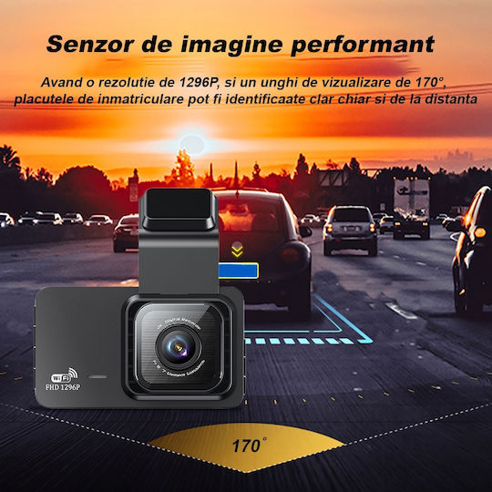 1296P Windshield Car DVR Set with Rear Camera, 3" Display