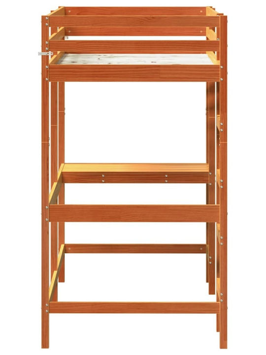 Kids Bed Loft Bed Single with Desk Brown for Mattress 90x200cm