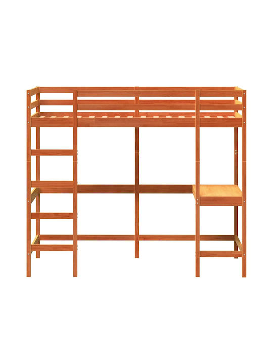 Kids Bed Loft Bed Single with Desk Brown for Mattress 90x200cm