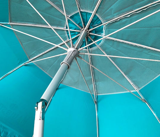 Maui & Sons 1540 Folding Beach Umbrella Aluminum Diameter 1.9m with UV Protection and Air Vent Petrol Blue