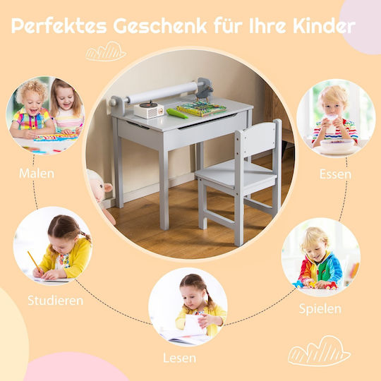 Set Masă cu Scaune pentru Copii pentru Desen Gri Costway