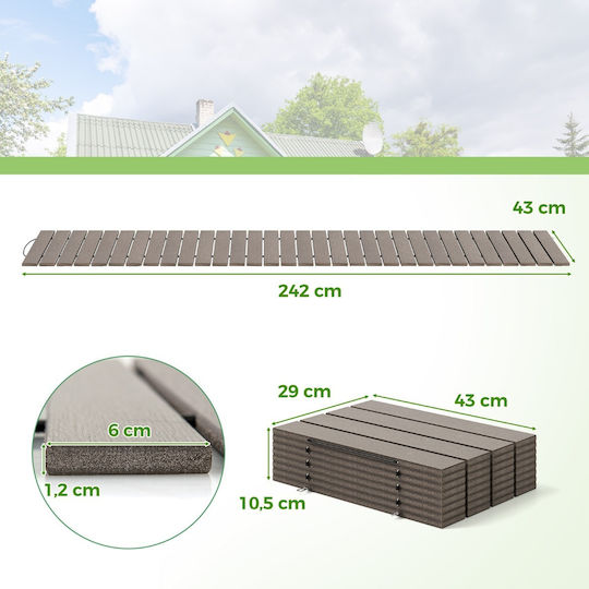 Costway Διάδρομος για Δάπεδο Κήπου από Ξύλο 242x43εκ.
