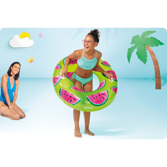 Intex Tropical Fruit Kids' Swim Ring with Handles and Diameter 170cm. from 9 Years Old Green Καρπούζι