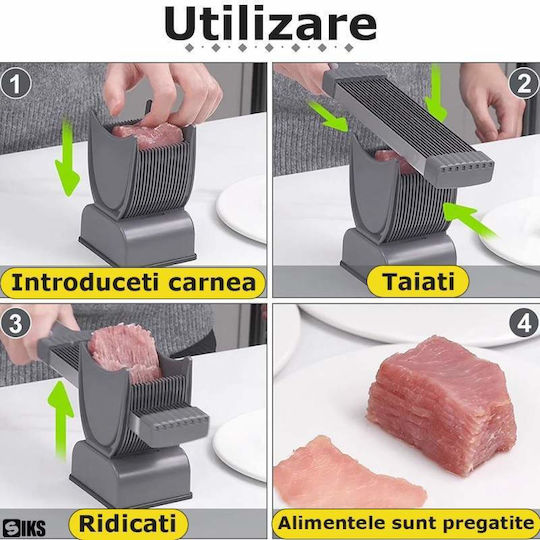 Professional Meat Slicer Siks Manual Portable Multiple Stainless Steel Blades Adjustable Thickness 2-4mm Strips Slices Cubes Meat Includes Suction Cup Stability Stand Brush Gray