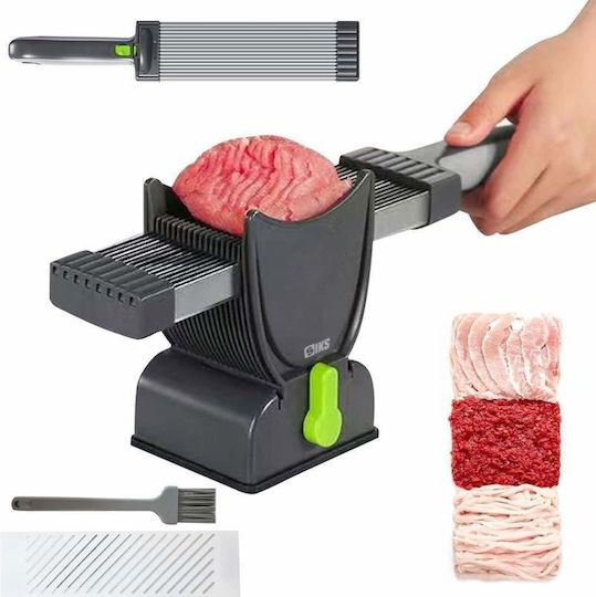 Professional Meat Slicer Siks Manual Portable Multiple Stainless Steel Blades Adjustable Thickness 2-4mm Strips Slices Cubes Meat Includes Suction Cup Stability Stand Brush Gray