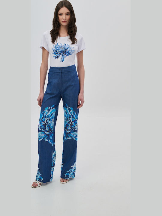 Women's T-shirt Floral White, Blue