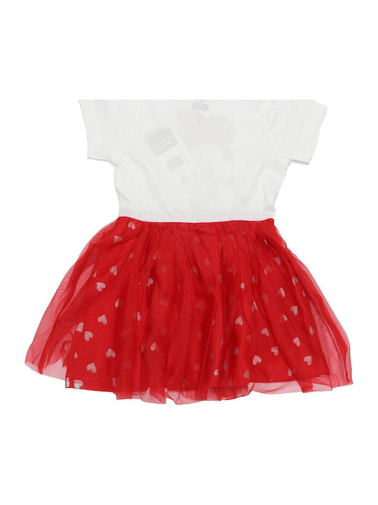 Minnie Παιδικό Φόρεμα Κοντομάνικο Τούλινο Λευκό