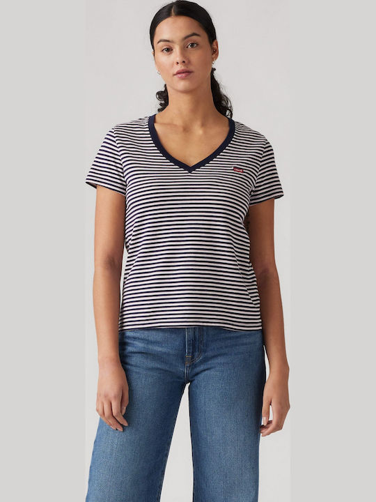 Damen T-Shirt Gestreift Navy