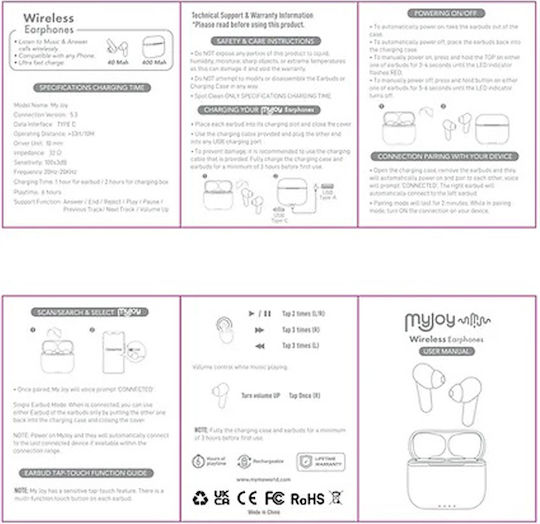 MyMe My Joy In-ear Bluetooth Handsfree Căști cu Carcasă de Încărcare Negru