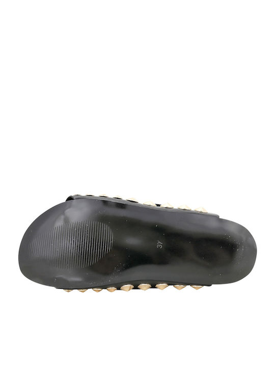 Nika Leder Flache Sandalen für Damen in Schwarz Farbe