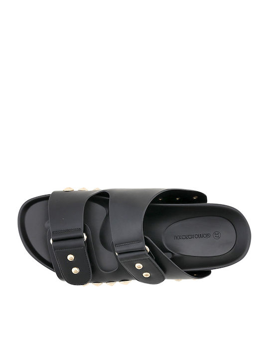 Nika Leder Flache Sandalen für Damen in Schwarz Farbe
