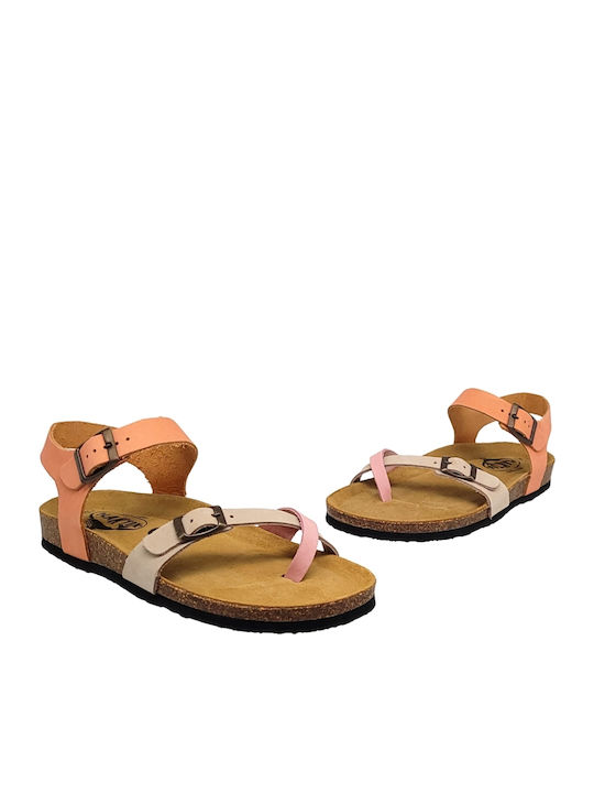 Leather Women's Flat Sandals Orange/Beige