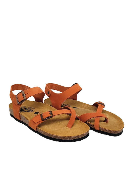 Leather Women's Flat Sandals Orange