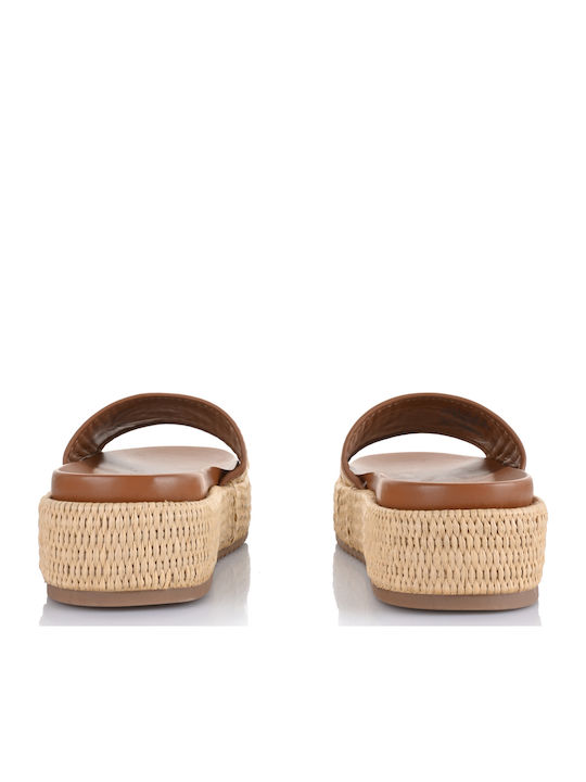 Leather Women's Flat Sandals Flatforms in Beige Color