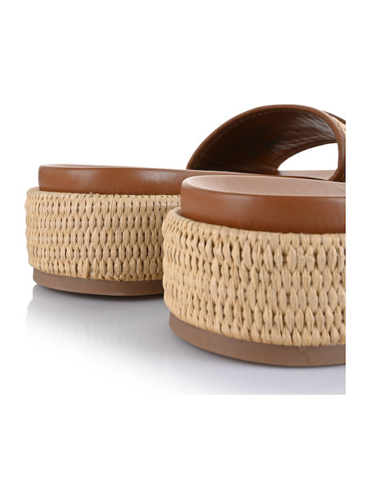 Leather Women's Flat Sandals Flatforms in Beige Color