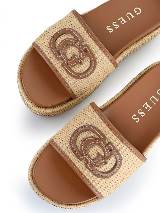 Leather Women's Flat Sandals Flatforms in Beige Color