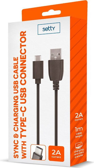 Setty Редовна USB 2.0 Кабел USB-C мъжки - USB-A мъжки Черен 1м