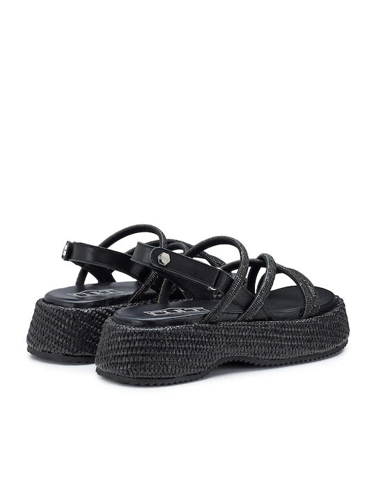 Leather Women's Flat Sandals in Black Color