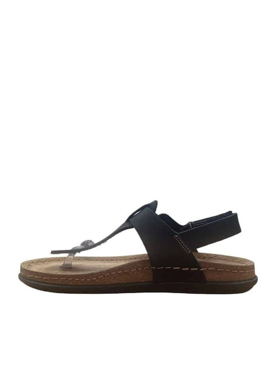 Leather Women's Flat Sandals Anatomic in Black Color