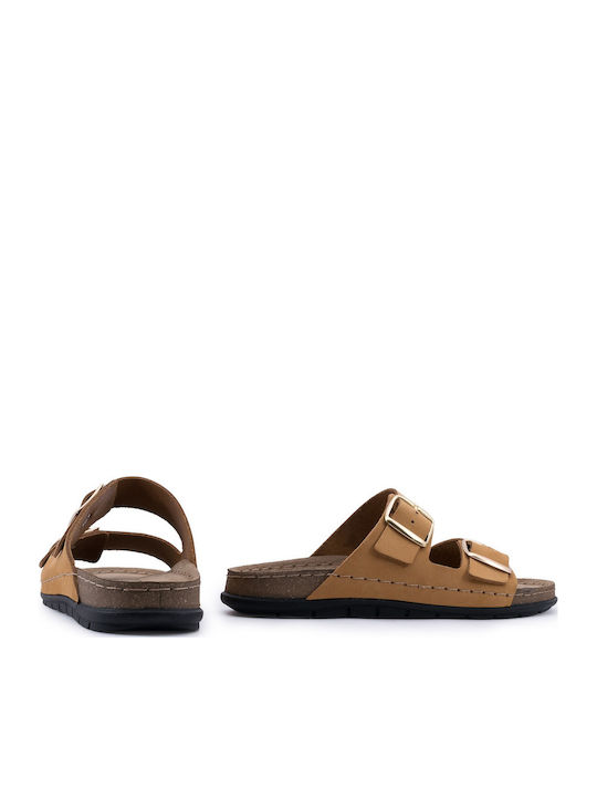 Sienna Leather Women's Flat Sandals Anatomic in Tabac Brown Color