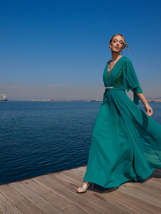 Summer Maxi Dress for Wedding and Christening Green