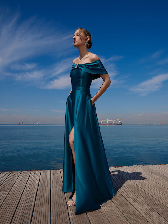 green emerald velvet dress Maxi Dress Adriana Satin Petrol Blue Uni 2 (M - L