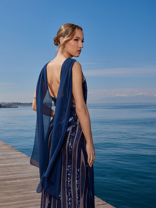 Maxi Dress for Wedding - Christening Open Back Blue
